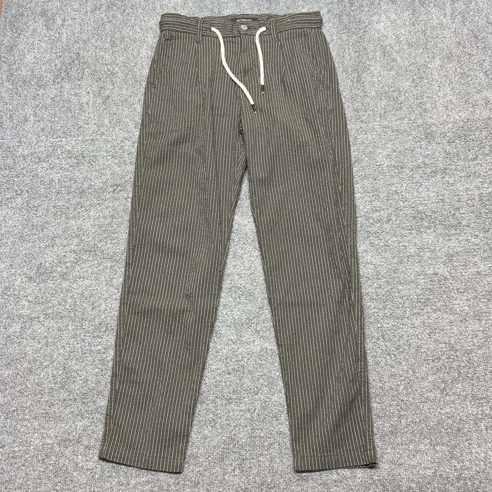 Cotton & Silk Pants Womens US 8 Green Striped Slim Fit Chino Drawstring Casual
